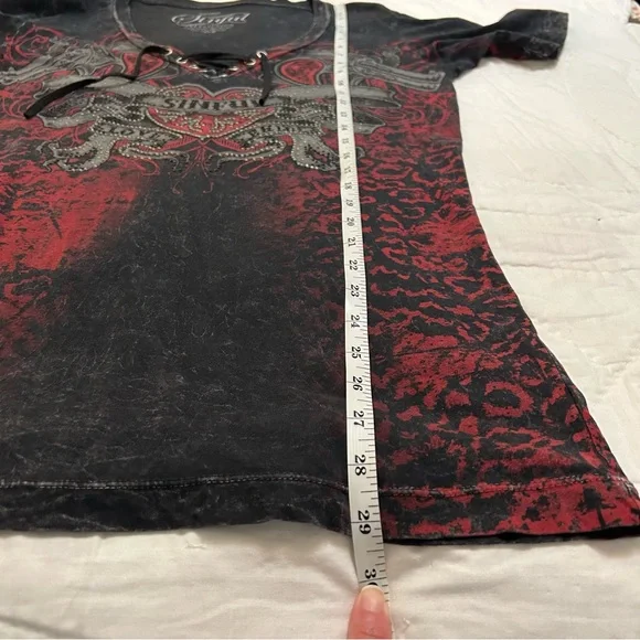 Sinful by Affliction Rhinestone Graphic Tee Shirt top Lace-Up XL USA McBling Y2K - Picture 7 of 7